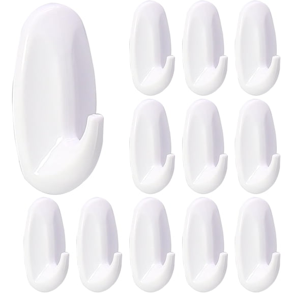 12 Pack Small Utility Hooks, Holds up to 1.5 lb, Damage Free Hanging Hooks Removable Wall Hooks Self Adhesive Hooks, Heavy Duty Sticky Hooks for Hanging Garland Hat Key Coat Wreath Towel