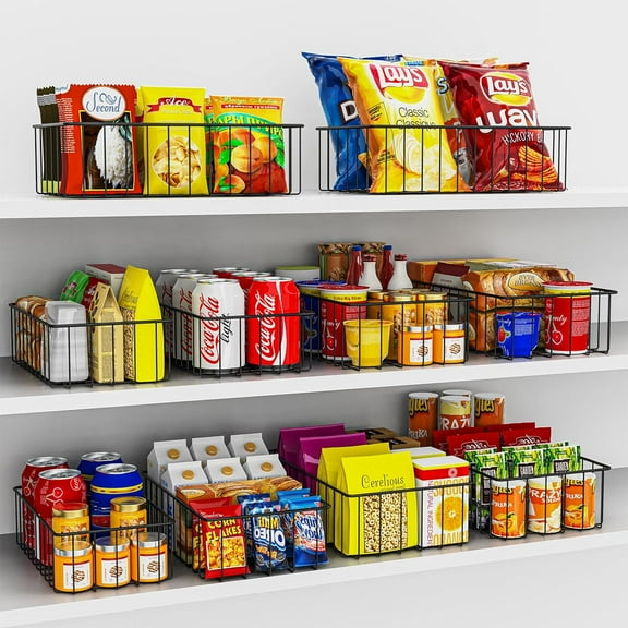 12 Pack Small Wire Storage Baskets for Kitchen, Pantry, Bathroom Organizer - Black