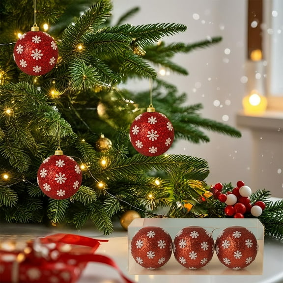 12-Pack Snowflake Christmas Ball Ornaments, Shatterproof Foam Xmas Tree Decor with Gift Box, Indoor & Outdoor Use, Safe for Kids & Pets Red