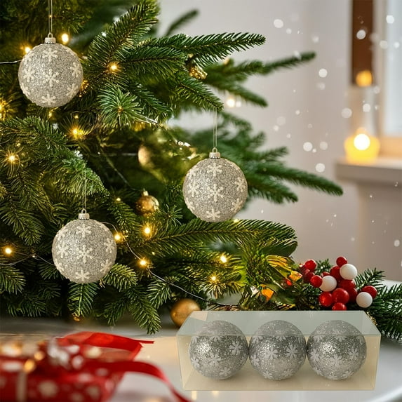 12-Pack Snowflake Christmas Ball Ornaments, Shatterproof Foam Xmas Tree Decor with Gift Box, Indoor & Outdoor Use, Safe for Kids & Pets Silver