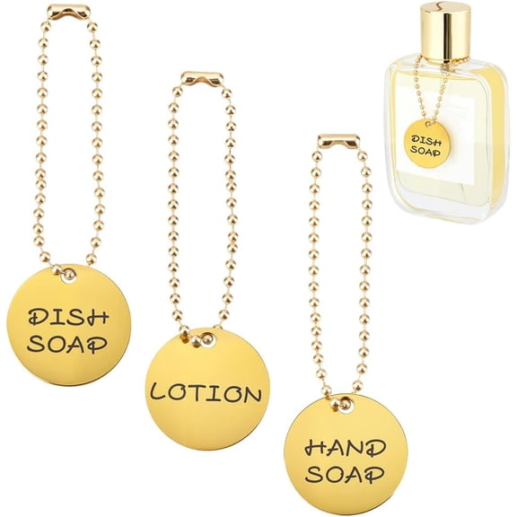 12 Pack Soap Dispenser Tags 3 Styles Stainless Steel Dish Soap Hand Soap Lotion Bottle Labels for Organize Jar Shampoo Creams Kitchen