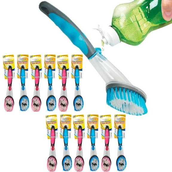 12 Pack Soap Dispensing Dish Brush Liquid Handle Sink Scrubber Washing Sponge