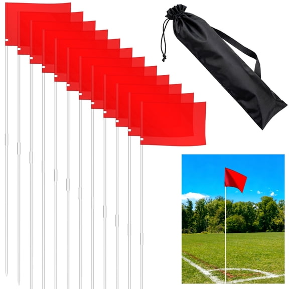 Soccer Corner Flags, 12 Pack Portable 67 Inch Fiberglass with Carry Bag, Field Markers and Agility Training Equipment for Outdoor Sports and Practice