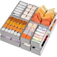 thumbnail image 1 of 12 Pack Sock Underwear Drawer Organizer Dividers, 116 Cells Fabric Foldable Dresser Closet Organizers and Storage Bins for Baby Clothing, Women Men Underwear Socks, Bra, Ties, Scarf Beige,12 Pack, 1 of 6