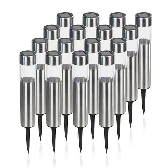 12 Pack Solar Bollard Landscape Lights Outdoor Stainless Steel Warm White LED Waterproof Decorative