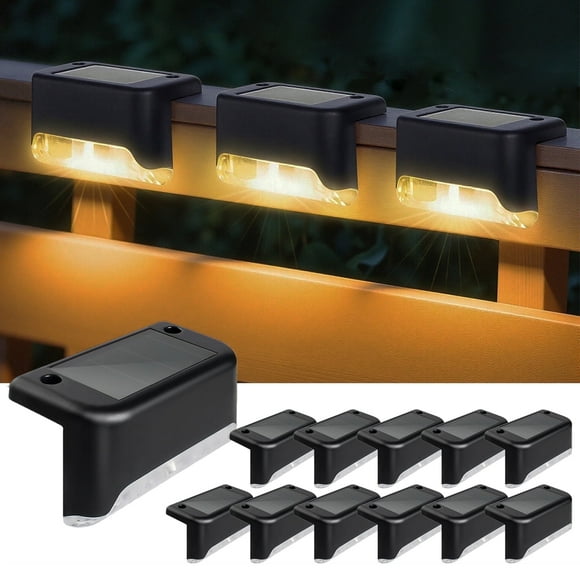 12 Pack Solar Deck Lights Outdoor, Solar Step Lights Waterproof LED Solar Lights for Outdoor Stairs Step Fence Yard Patio Pathway Christmas Decoration Lights(Black-Warm White)