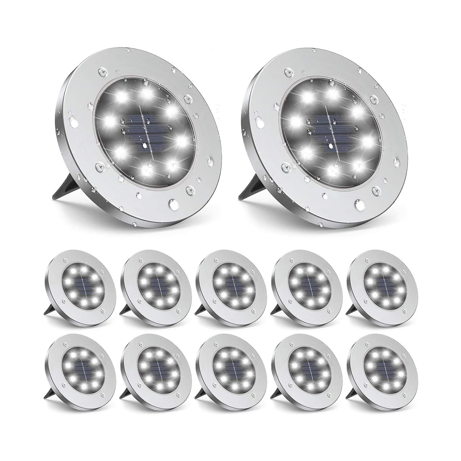 12 Pack Solar Ground Lights 8 LED Solar Lights Outdoor Solar Powered Garden Lights Waterproof in-Ground Disk Lights for Patio Pathway Garden Lawn Yard Driveway Deck Walkway