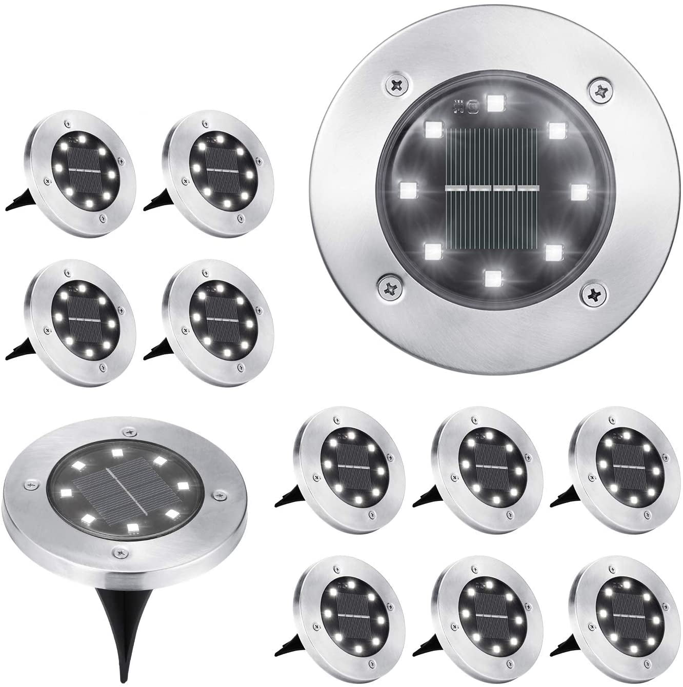 12-Pack Solar Ground Lights - Upgraded 8LED Landscape Lights For Garden, Pathway & Yard Lighting