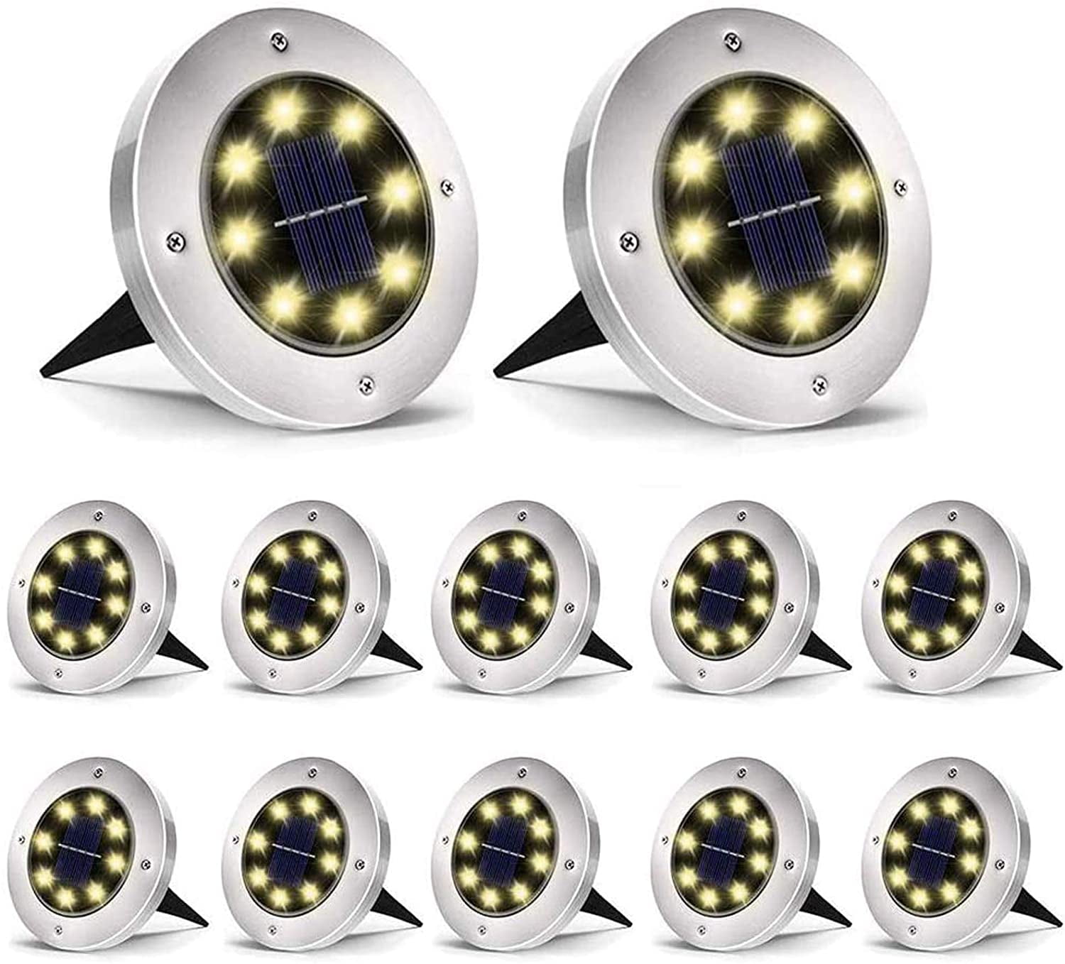 12Pack Solar Ground Lights, 8 LED, Waterproof Outdoor Landscape Lights