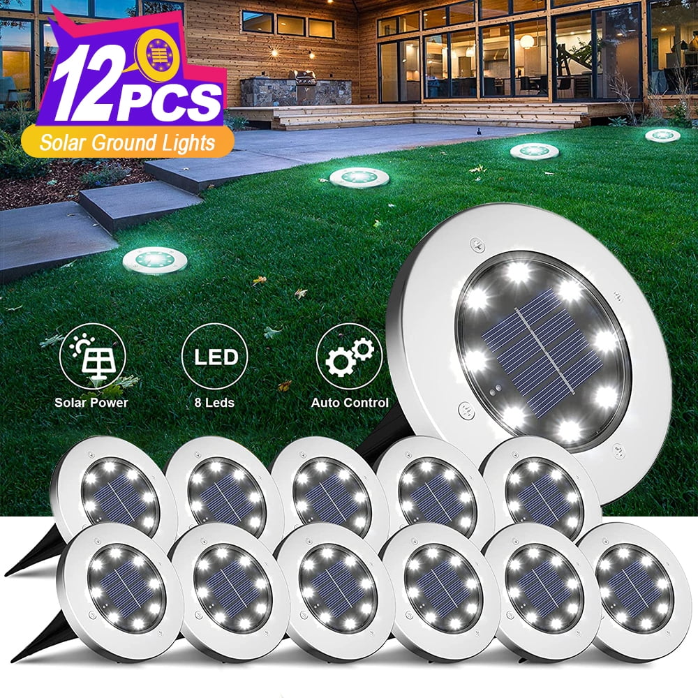 12 Pack Solar Lights Outdoor, Disk Lights Solar Powered, Outdoor in-ground Solar Lights for Landscape, Walkway, Lawn, Steps Decks, Pathway Yard Stairs Fences, LED lamp, Waterproof(White)