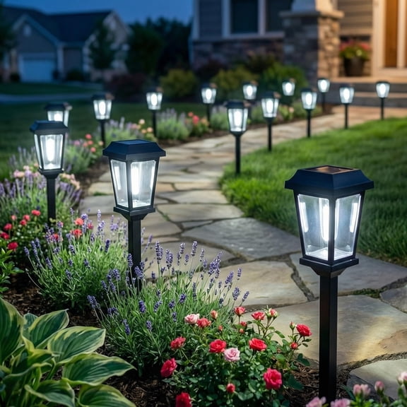 12 Pack Solar Lights Outdoor, Modern Solar Pathway Lights Outdoor, Waterproof Auto On/Off Garden Lights for Yard, Landscape Path, Walkway, Driveway Decor (3000K Warm White)