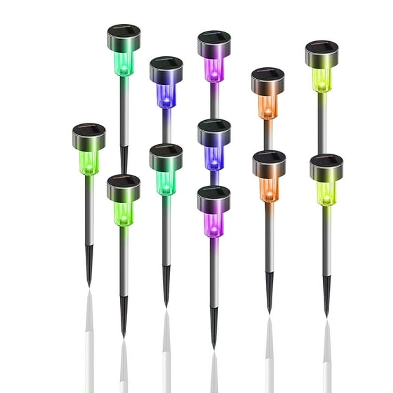 12 Pack Solar Lights Outdoor, Stainless Steel Solar Garden Lights, Waterproof LED Landscape Light for Patio Yard Decoration, Multicolor
