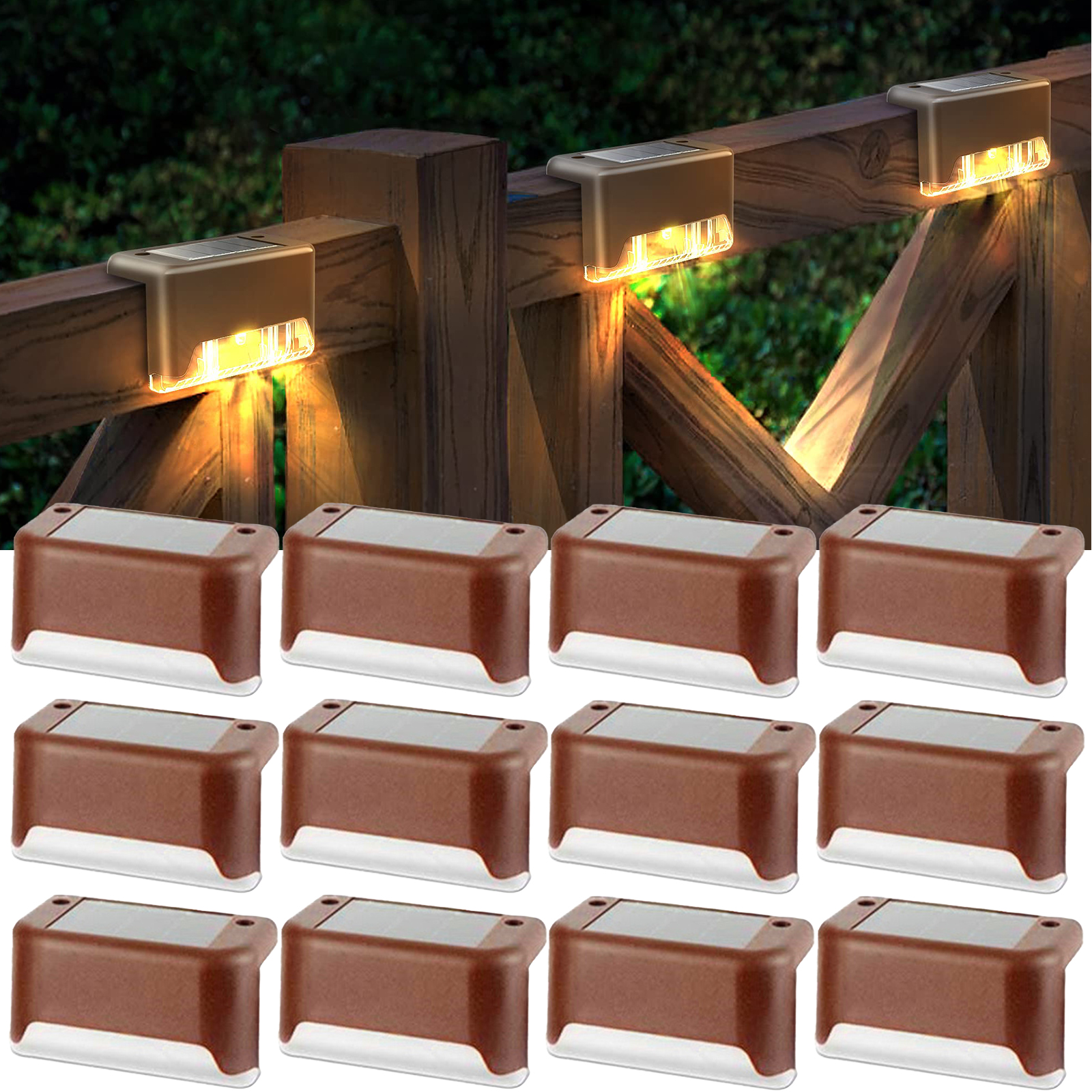 12Pack Solar Lights Outdoor Waterproof, LED Deck Lights Solar Powered