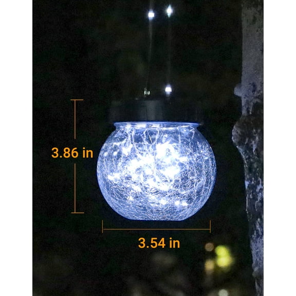 12-Pack Solar Powered Hanging Lantern Cracked Glass Hanging Globes for Yard Decor Christmas Decoration, Shepherd Hook, Garden Tree Ornaments, Cold White