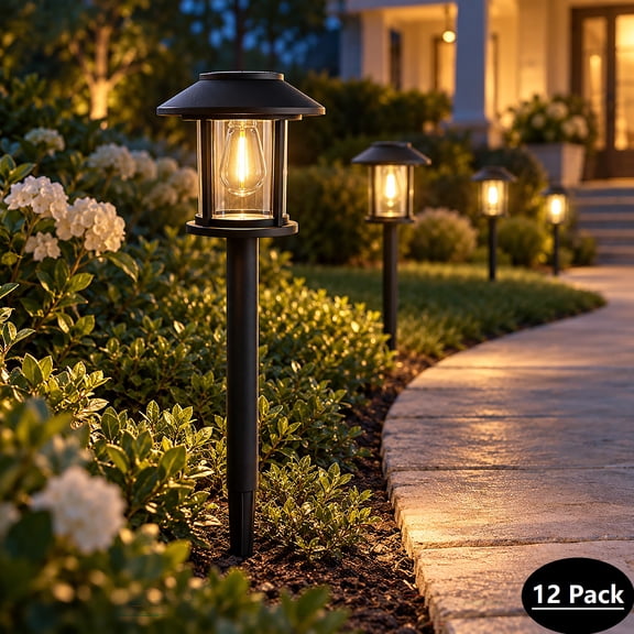 12 Pack Solar Lights Outdoor Waterproof for Pathway Garden Yard Lawn Walkway, Driveway & Patio, Landscape Stake Lights, Auto On/Off, Warm White.