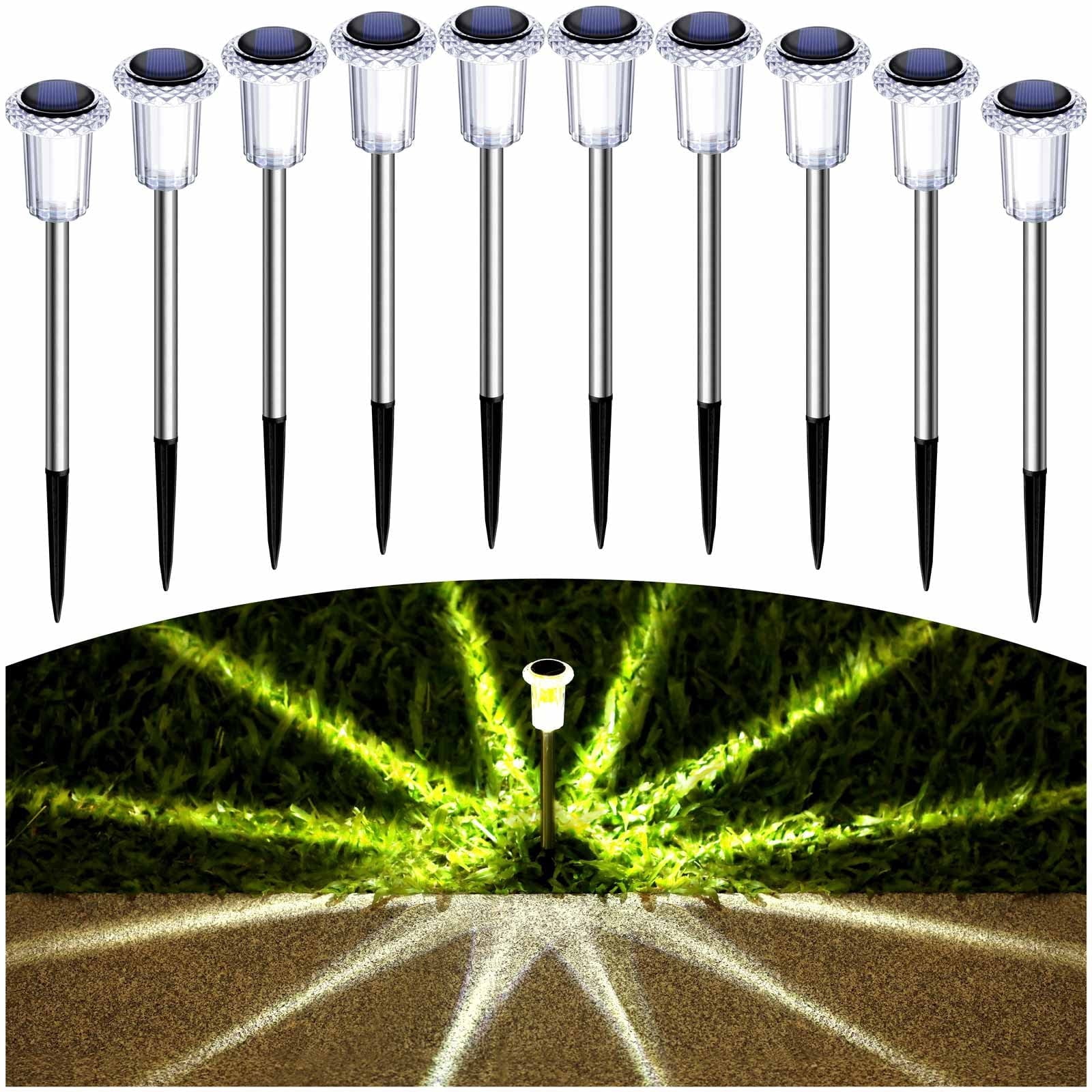 12 Pack Solar Lights for Outside Pathway Walkway Driveway Garden Yard Solar Powered Lights Outdoor Waterproof. (Warm White,Cool White)