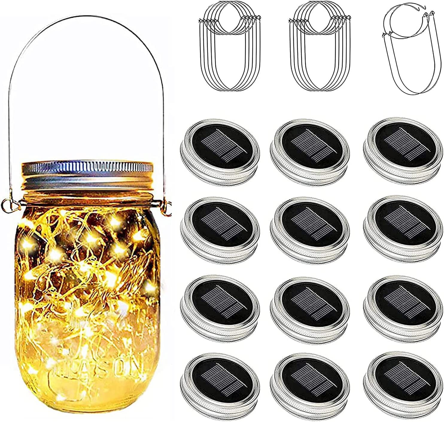 12 Pack Solar Mason Jar Lid Lights 30 LED Fairy Lights for Outdoor