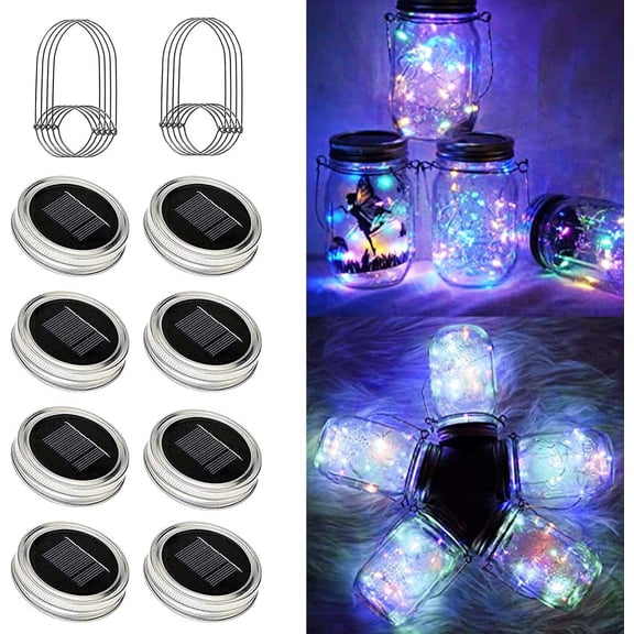 12 Pack Solar Mason Jar Lid Lights - 30 LED Firefly Fairy String Lights, Waterproof Outdoor Solar Lights with Hangers for Regular Mouth Jars (No Jars Included)