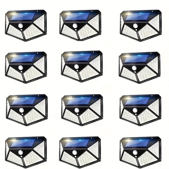 12 Pack Solar Outdoor Lights 100 LEDs, Motion Sensor Wall Lights, 270 Wide Lighting, IP44 Waterproof, 3 Modes Wireless Security Lights for Garden Yard Path Street