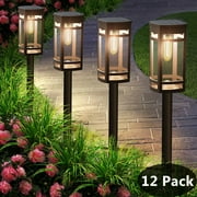 [12 Pack] Solar Outdoor Lights Waterproof for Outside Walkway Pathway Driveway Garden Yard Landscape Lighting Warm White.