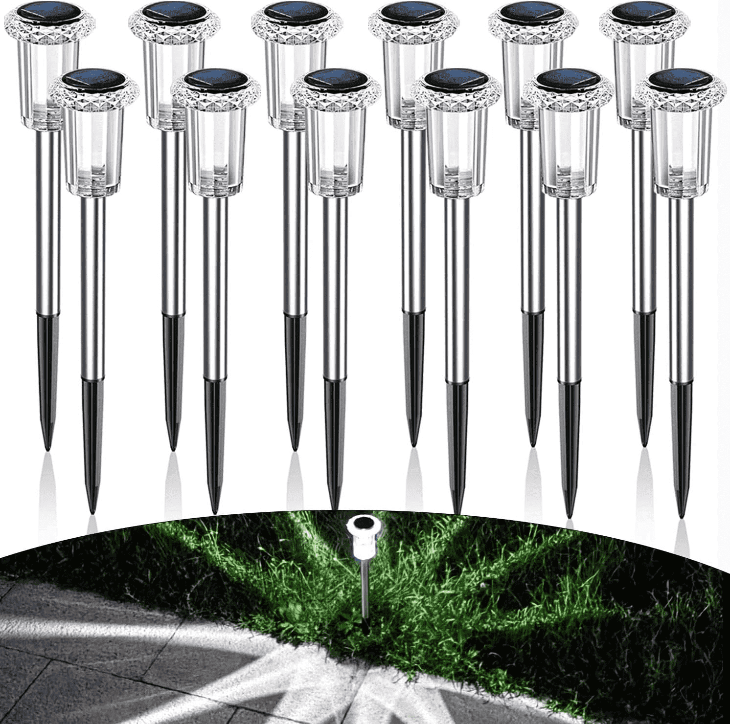 12 pack Solar Pathway Lights Outdoor – Waterproof Warm White LED Landscape Lighting for Yard, Garden, Driveway, Walkway, Patio, Lawn, Path