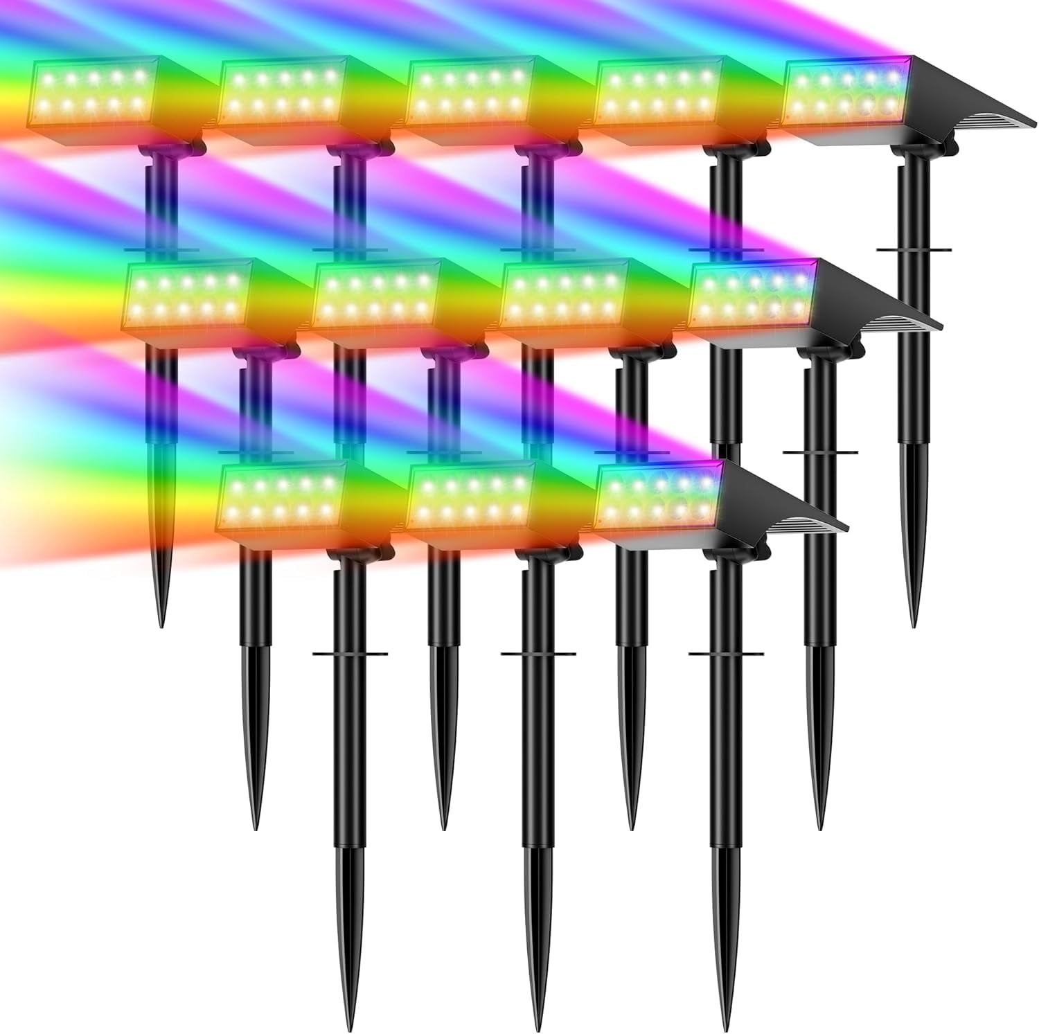 12-Pack Solar Spot Lights Outdoor Color Changing - 7 Lighting Modes for Christmas & Halloween Decor, Waterproof LED Flood Light for Yard, Garden, Pathway.
