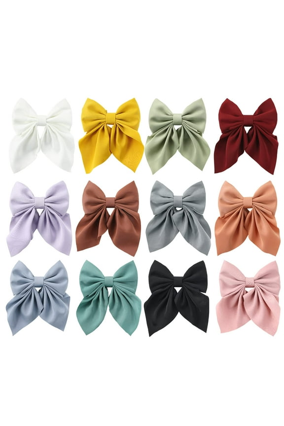 12 Pack Solid Big Ponytail Bow Alligator Hair Clips Duckbill Barrettes Hair Accessories for Baby Girls Toddlers Kids Teens Women