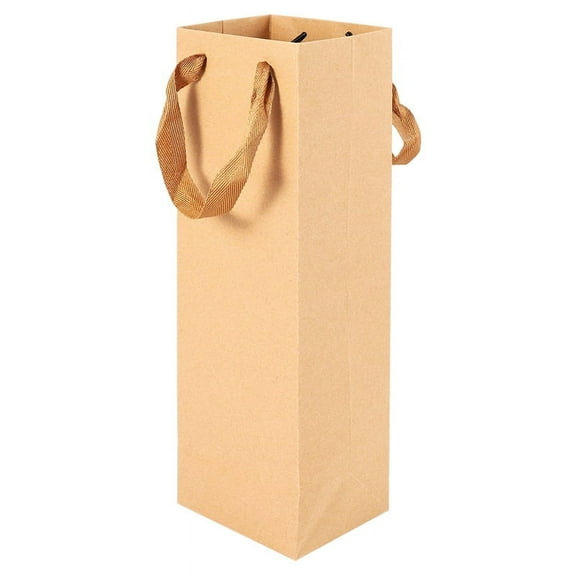 12 Pack Solid Brown Kraft Paper Bags with Sturdy Rope - 4inch x 4inch x 13.8inch - Ideal for Wine,Gifts, Retails, Shopping, Merchandise, Grocery,