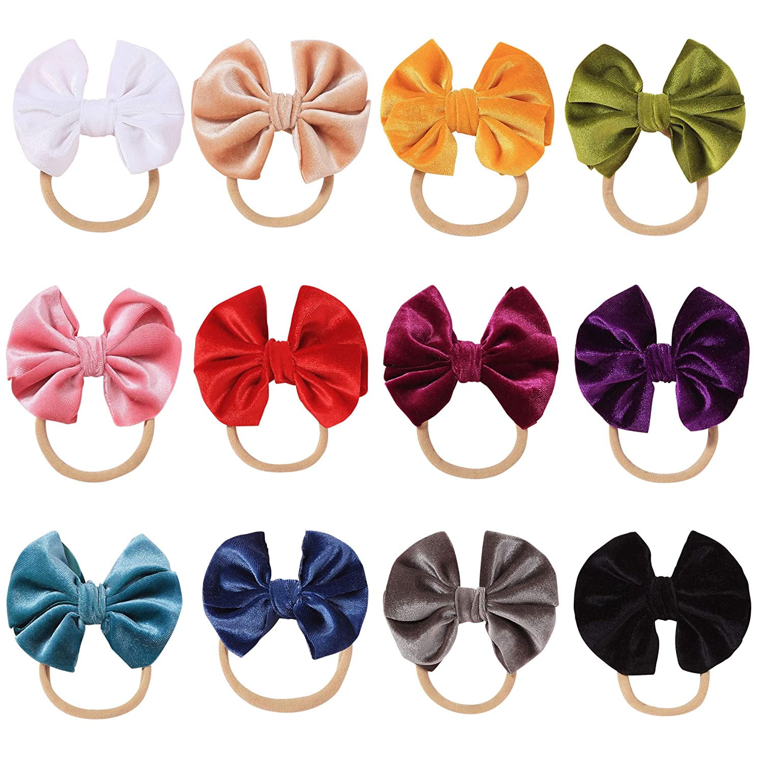 TIKUAJGIFT 12 Pack Solid Soft Velvet Bow Headbands Hair Accessories for Baby Girls Toddlers Newborns Infants Kids