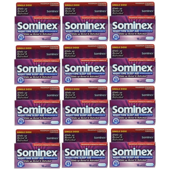 12 Pack Sominex Nighttime Sleep-Aid Maximum Strength 16 Caplets Each