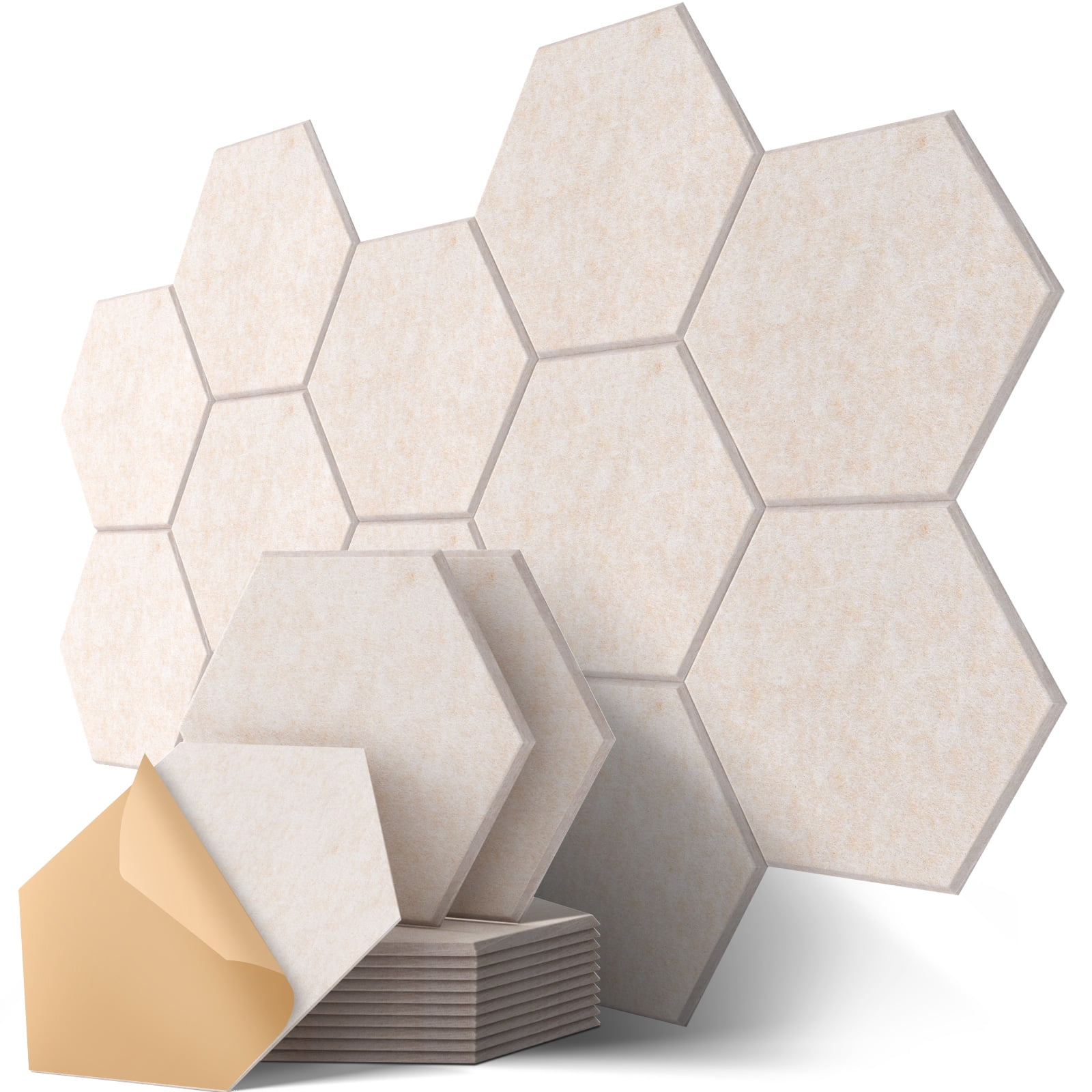 Beige Hexagon Self-Adhesive Acoustic Wall Panels, 12 Pack