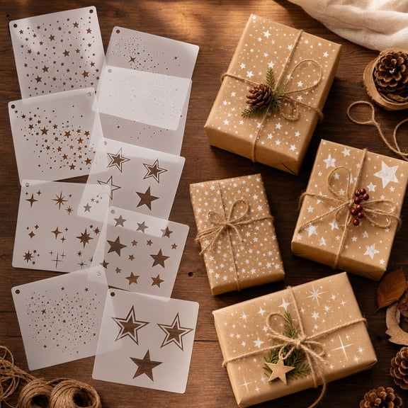 12 Pack Sparkle Star Stencils, Assorted Multi-Style Hollow Star Templates, Reusable Plastic Star Painting Stencils for Fabric, Wood, Wall, Canvas, DIY Craft, Holiday Home Decor