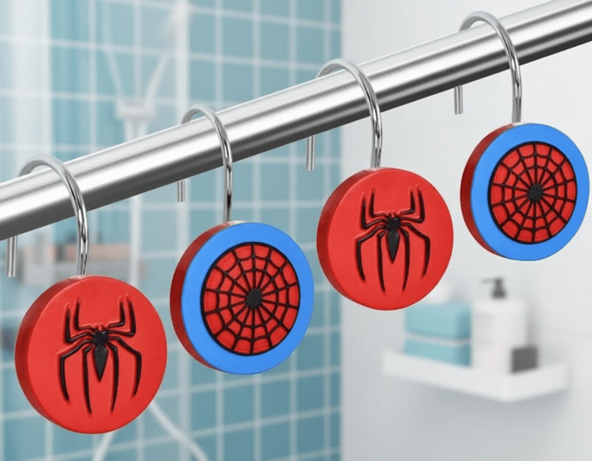 12 Pack Spider-Themed Shower Curtain Hooks and Rings, Decorative Stainless Steel Bathroom Shower Hangers for Stylish and Durable Curtain Display