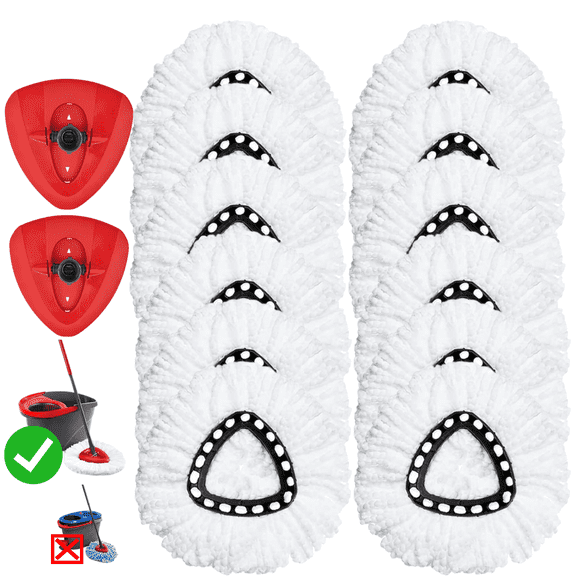12 Pack Spin Mop Replacement Heads - Mop Refills Compatible with O Cedar EasyWring 1-Tank System Spin Mop - Microfiber, Machine Washable and Easy-to-Replace Microfiber Spin Mop Included 2 Mop Bases