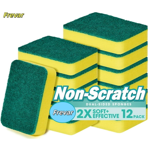 12 Pack Sponges Kitchen Scrub Dish Sponge Scouring Pad, Cleaning Brush Scrubber Supplies for Soap, Dishwashing Dinnerware Sets Pan Pot Towels Cloth Rags Holder Glass Dishwasher Sink Bathroom