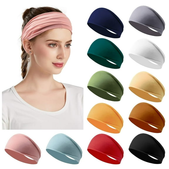 12 Pack Sport Headbands for Women, Elastic Soft Fabric Non-Slip Hair Bands Hair Warp for Daily Workout Yoga Running Sports