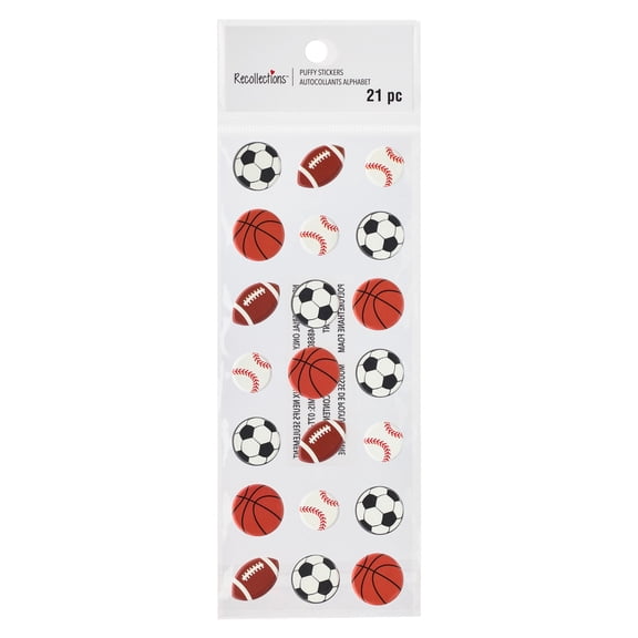 Recollections Sports Ball Puffy Stickers Signature, 12 Pack