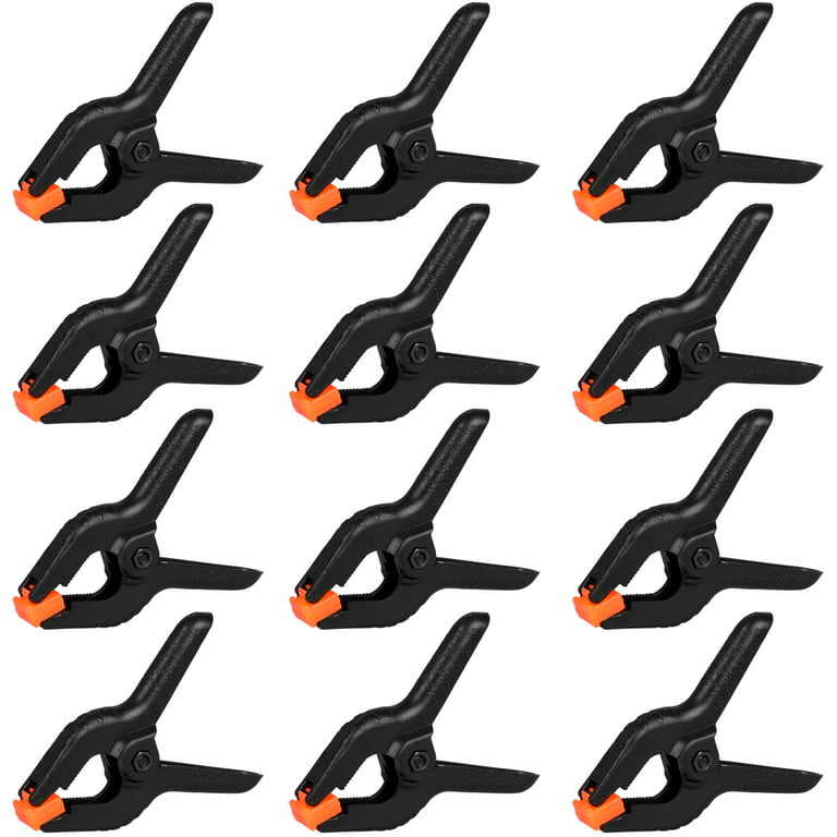 12 Pack Plastic Spring Clamps, 3.5inch Small Heavy Duty Clips for Crafts,  Backdrop Stand, Woodworking, Photography Studios (Black)
