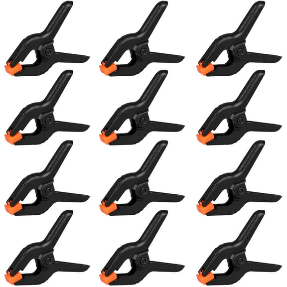 12 Pack Spring Clamps, 3.5inch Plastic Clips, Small Backdrop Clips, Clamps Heavy Duty, Spring Clips for Crafts, Backdrop Stand, Woodworking, Photography Studios (Black)