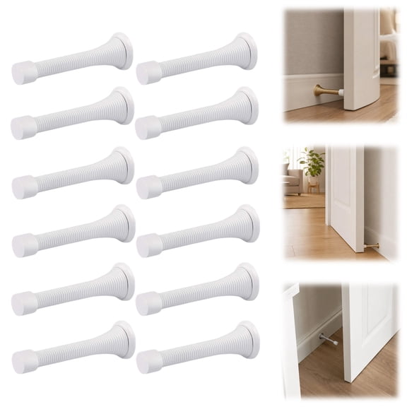 12 Pack Spring Door Stopper Brushed Satin Nickel- Flexible Spring Door Stops with Rubber Bumper Tips, 1.18x3.54in Quiet Shock Absorbing Door Bumper for Home Office Bedroom Bathroom