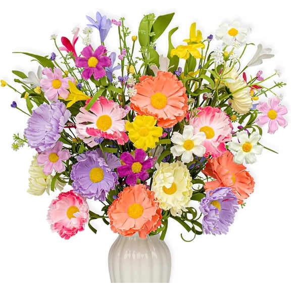 12 Pack Spring Decorations for Home 4 Colors Artificial Spring Flowers 17 Inch Spring Floral Stems with Daisy and Forsythia for Spring Summer Wedding Holiday Decor