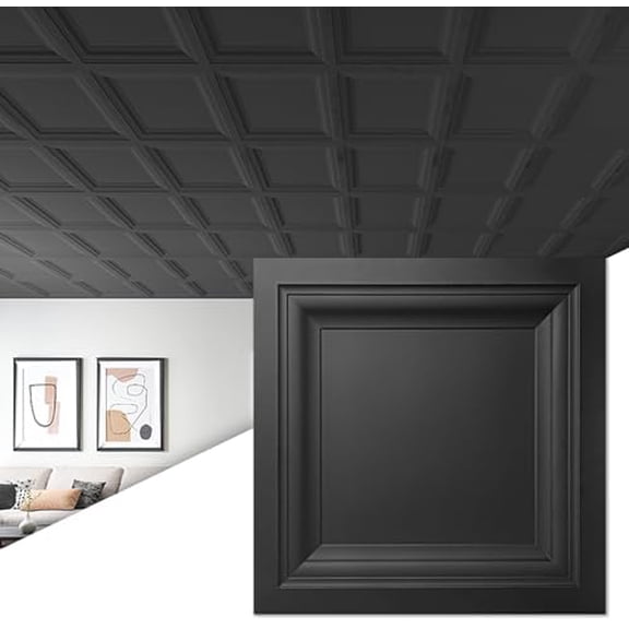 12-Pack Square Black Drop Ceiling Tile 2ft x 2ft, PVC Ceiling Panel 24 x 24in.