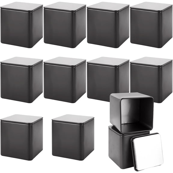 12 Pack Square Black Metal Tins, Small Tea Tin Canisters, 8 Oz Loose Leaf Tea Storage Containers with Airtight Lids, Square Tea Containers for Loose Teas, Herbs, Coffee, Cube Sugar