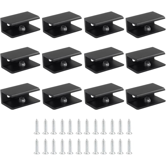 12 Pack Square Glass Clamp Black Aluminum Alloy Shelf Bracket Support Clip for 5-8 mm Thick Glass Panels