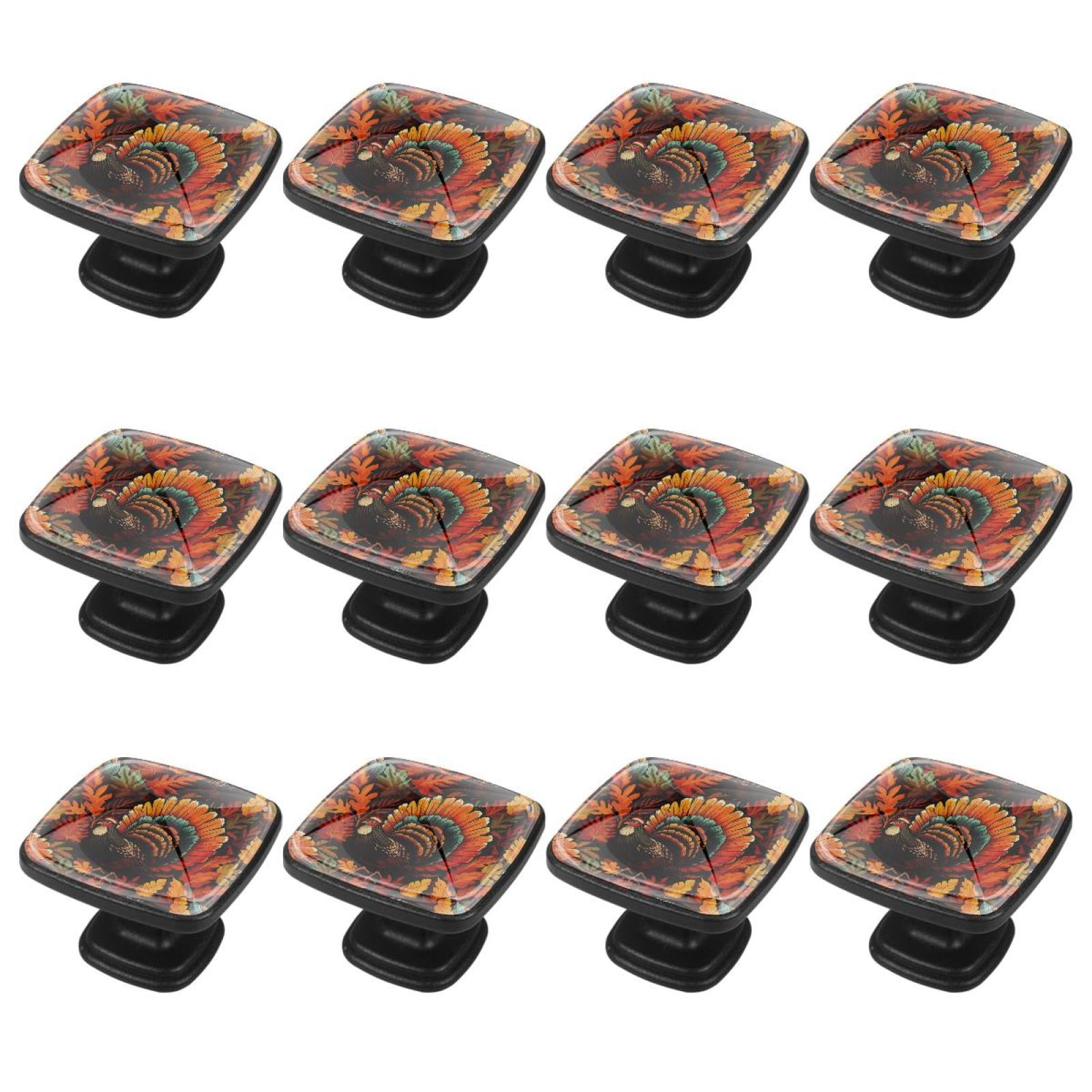 12 Pack Square Kitchen Knobs, Thanksgiving Turkey Leaves Drawer