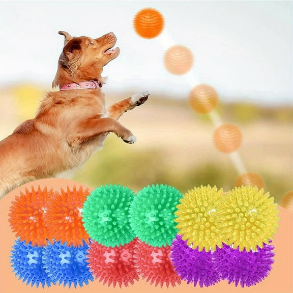 12 Pack Squeaky Dog Toys Spiky Dog Balls Cleans Teeth and Promotes Dental and Gum Health for Your Pet Squeaker Ball Toys for Aggressive Chewers