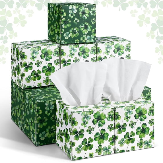 12 Pack St. Patrick's Day Shamrock Facial Tissues Cube Boxes Face Tissue Box 600 Sheets 3 Ply Small Square Tissues Bulk for St. Patrick Spring Easter Car Bedroom Supplies
