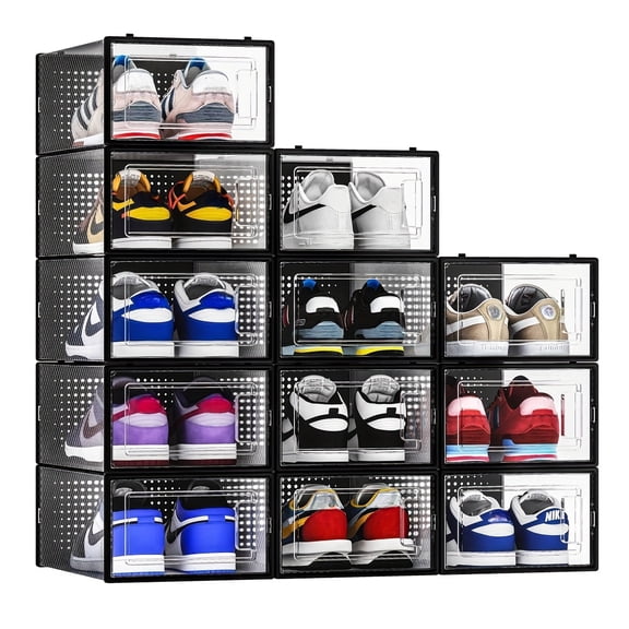 12-Pack Stackable Clear Shoe Storage Boxes, Plastic Organizer for Sneakers, Boots & Heels, Space-Saving Container