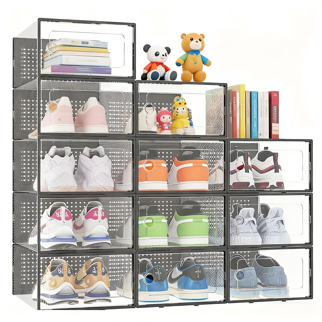 Heels Storage Box 12-Pack Stackable Clear Shoe Storage Boxes, Plastic Organizer for ...