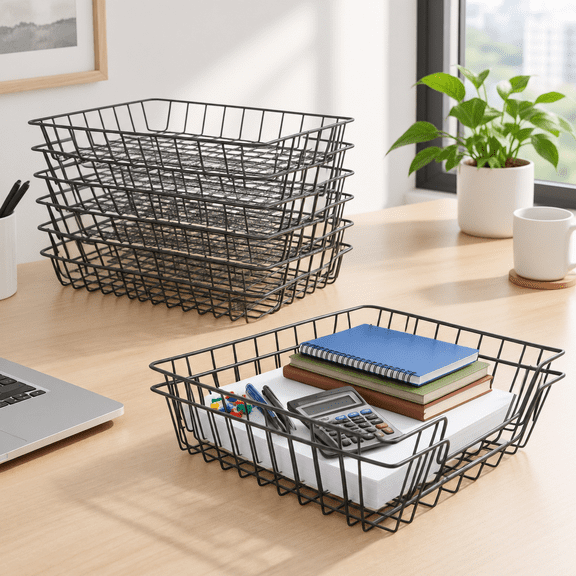 12 Pack Stackable Metal Wire Letter Tray, A4 Document Basket for Home Office School